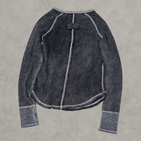 Y2K Shirt Womens Medium Gray Grunge Mallgoth Cyber Emo Thermal Long Sleeve Punk - Picture 7 of 7